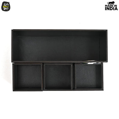 Wooden Multipurpose Desk Organizer | Table Clock | 4 Compartment Organizer