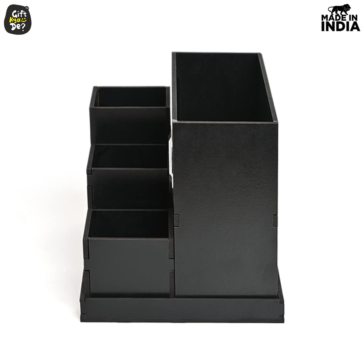 Wooden Multipurpose Desk Organizer | Table Clock | 4 Compartment Organizer