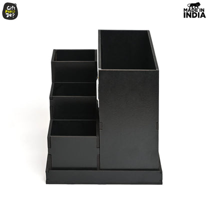 Wooden Multipurpose Desk Organizer | Table Clock | 4 Compartment Organizer