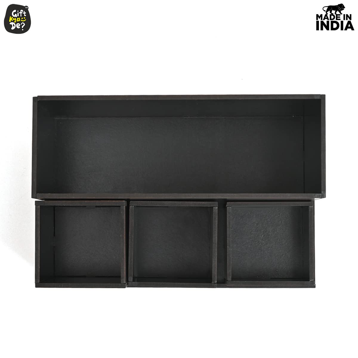Wooden Multipurpose Desk Organizer | Table Clock | 4 Compartment Organizer