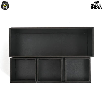 Wooden Multipurpose Desk Organizer | Table Clock | 4 Compartment Organizer