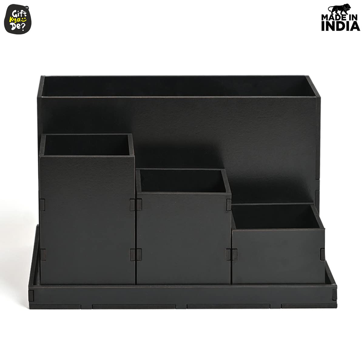 Wooden Multipurpose Desk Organizer | Table Clock | 4 Compartment Organizer