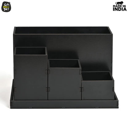 Wooden Multipurpose Desk Organizer | Table Clock | 4 Compartment Organizer