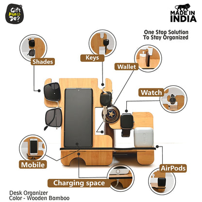 Wooden 5 in 1 Organizer & Mobile Stand Combo | Desk Organizer | Mobile Accessories