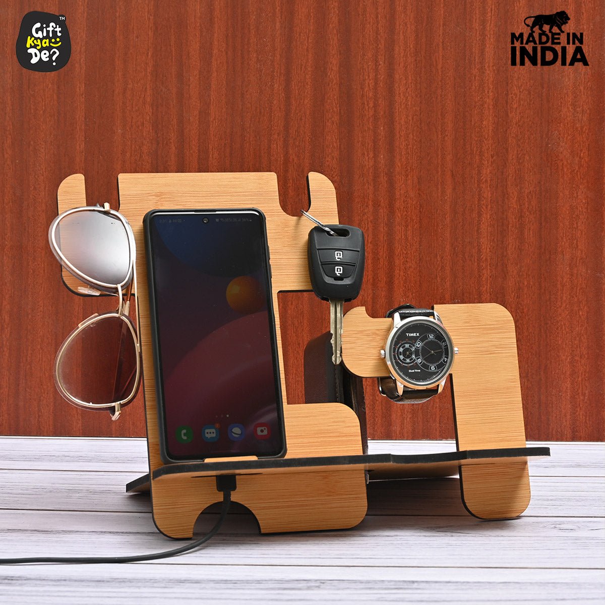 Wooden 5 in 1 Organizer & Mobile Stand Combo | Desk Organizer | Mobile Accessories