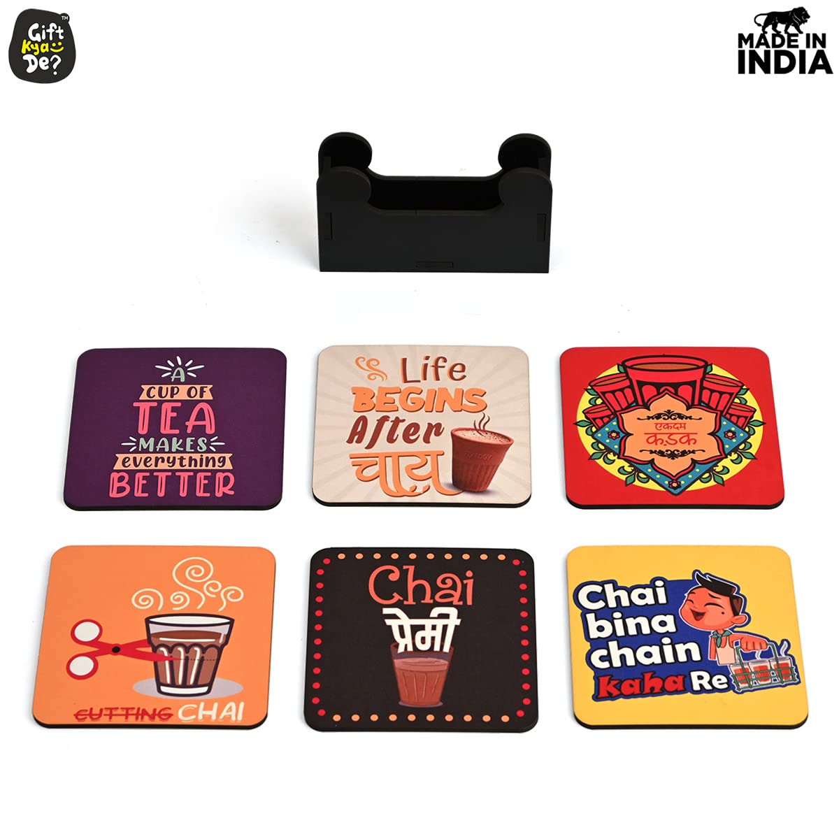 Square Quotes Coaster Set of 6 With Coaster Stand | Quotes Coaster Set fit for Tea Cups and Coffee Mugs Also Coffee Lover Gifts