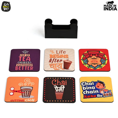 Square Quotes Coaster Set of 6 With Coaster Stand | Quotes Coaster Set fit for Tea Cups and Coffee Mugs Also Coffee Lover Gifts