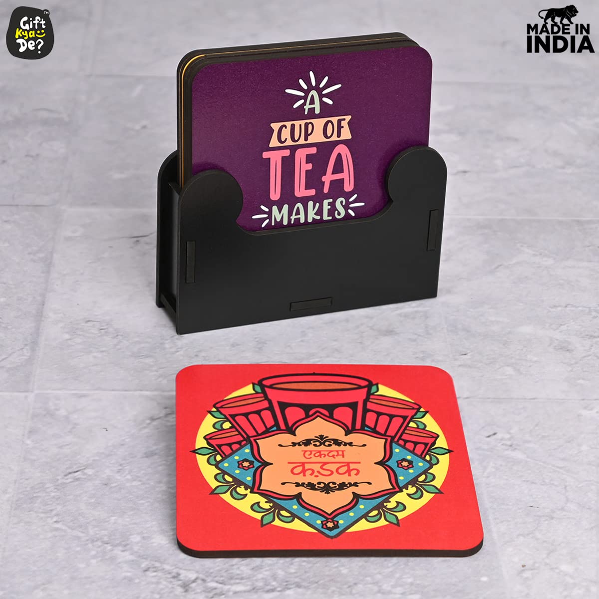 Square Quotes Coaster Set of 6 With Coaster Stand | Quotes Coaster Set fit for Tea Cups and Coffee Mugs Also Coffee Lover Gifts
