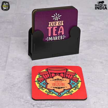 Square Quotes Coaster Set of 6 With Coaster Stand | Quotes Coaster Set fit for Tea Cups and Coffee Mugs Also Coffee Lover Gifts