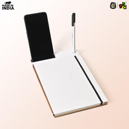 Wooden Smart Diary with White Board & Marker | A5 Notebook with Mobile & Pen Stand | Personal Use, Office & Corporate Gift