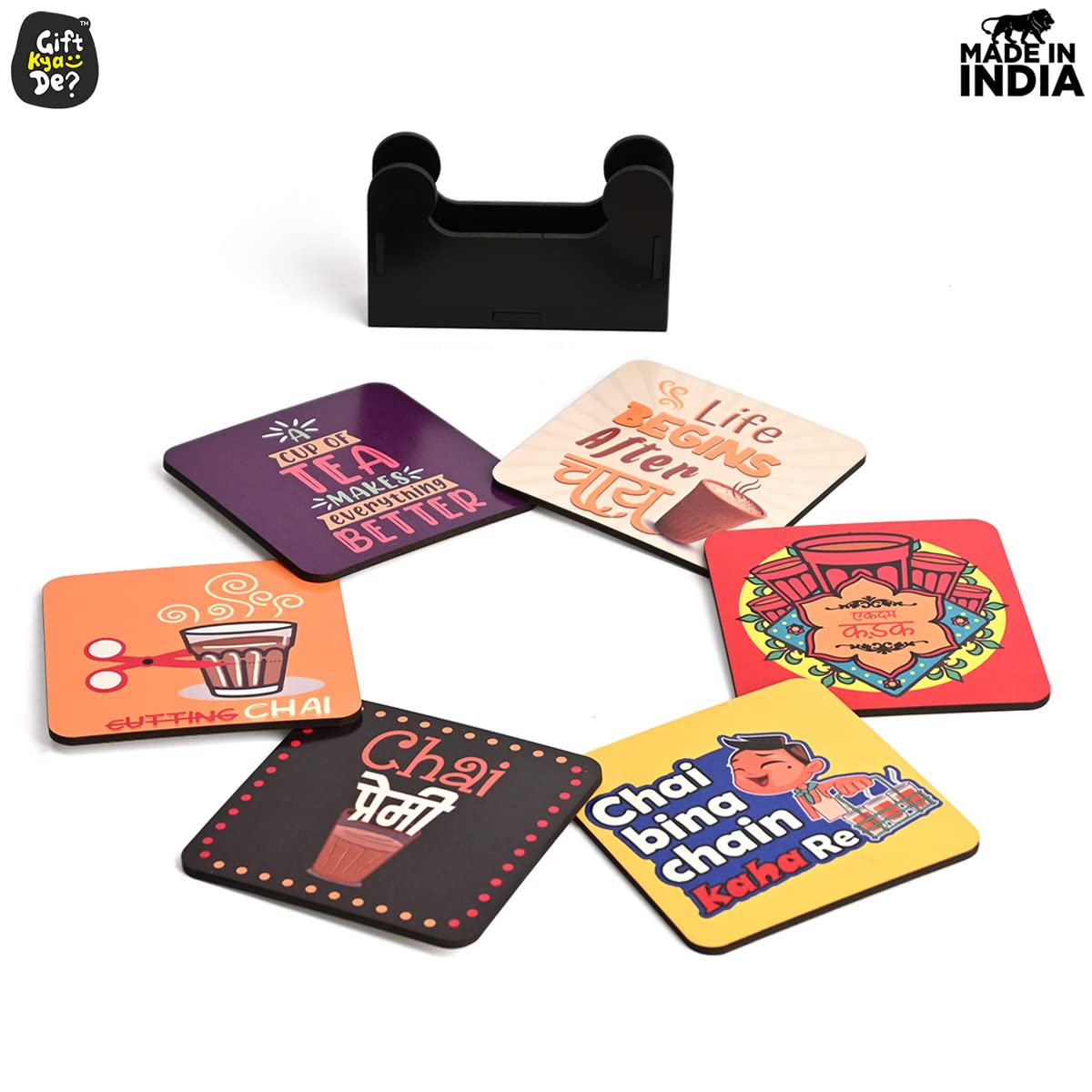Square Quotes Coaster Set of 6 With Coaster Stand | Quotes Coaster Set fit for Tea Cups and Coffee Mugs Also Coffee Lover Gifts