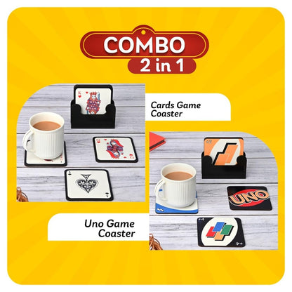 Coaster Set of 12 | Wooden Square Coasters with Proper Coaster Stand | Designer Coaster Set