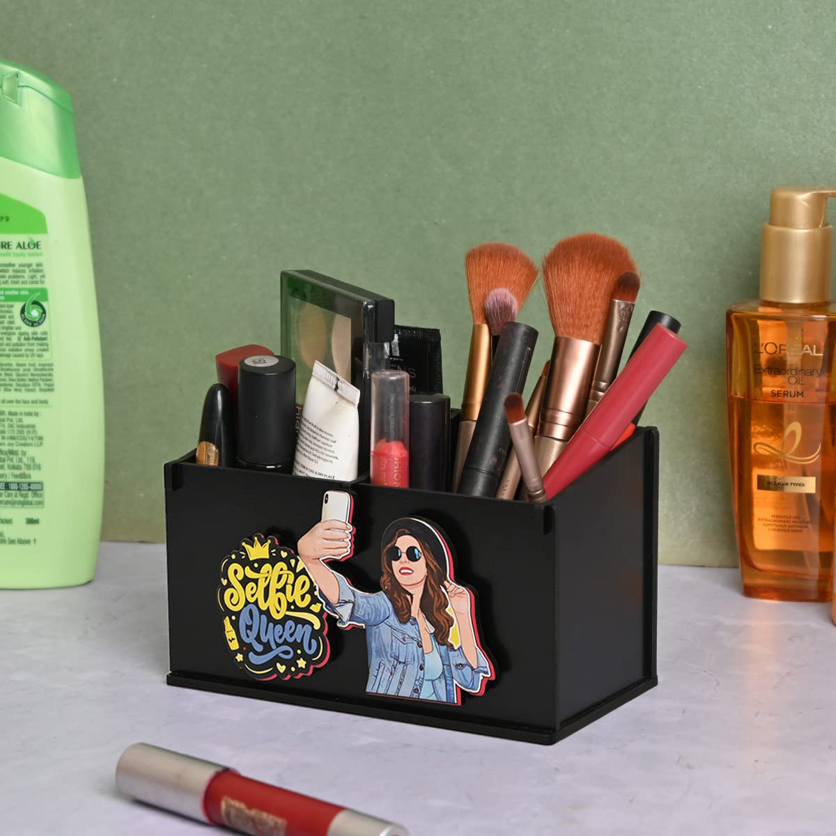 2 Compartment Funky Cosmetic Organizer | Desk Organizer For Girls | Makeup Box With Smileys And Emoji (Eco Friendly)