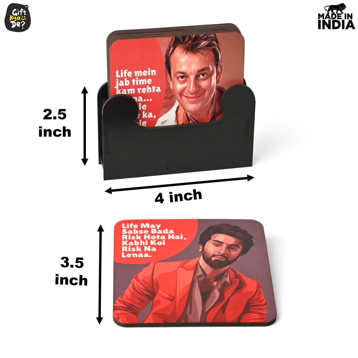 Coaster Set of 12 | Wooden Square Coasters with Proper Coaster Stand | Designer Coaster Set