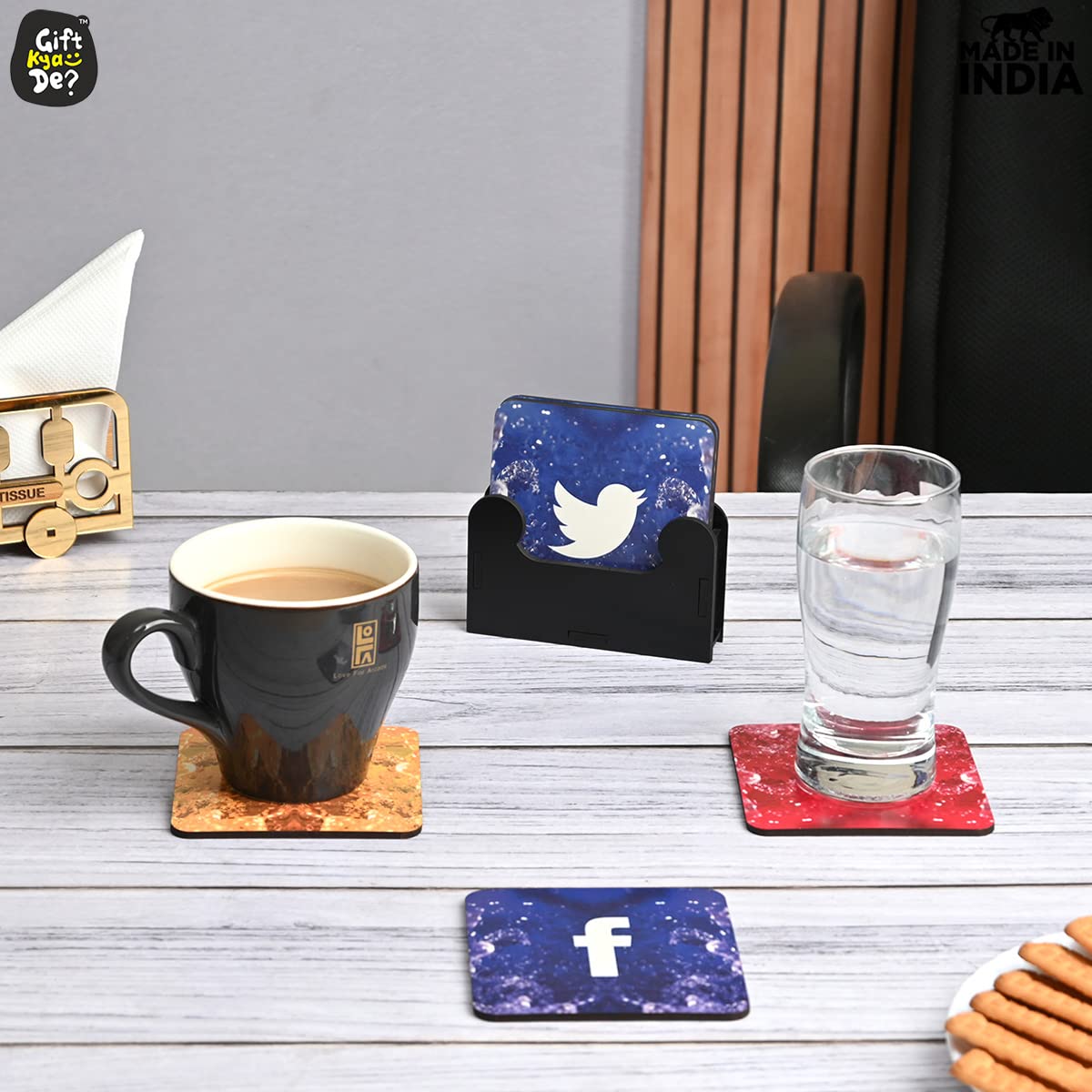 Square Quotes Coaster Set of 6 With Coaster Stand | Quotes Coaster Set fit for Tea Cups and Coffee Mugs Also Coffee Lover Gifts