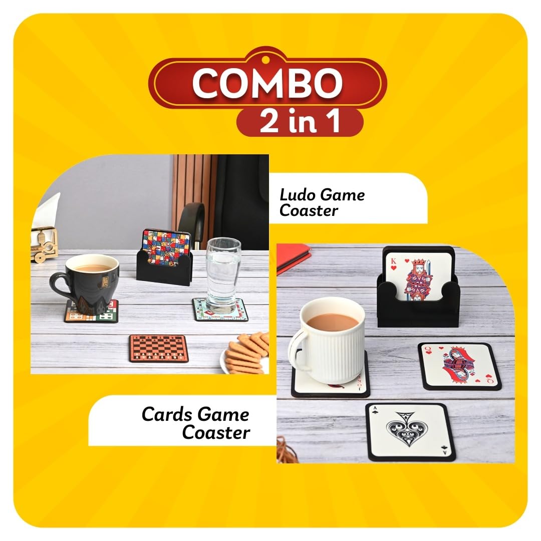 Coaster Set of 12 | Wooden Square Coasters with Proper Coaster Stand | Designer Coaster Set