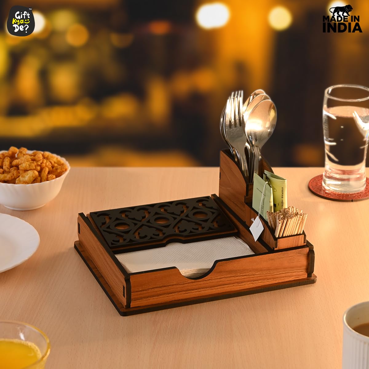 Tissue Paper Holder for Dining Table with Toothpick Holder Designer 5 Compartment Dining Table Accessories for Home Decor