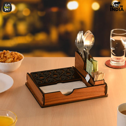 Tissue Paper Holder for Dining Table with Toothpick Holder Designer 5 Compartment Dining Table Accessories for Home Decor