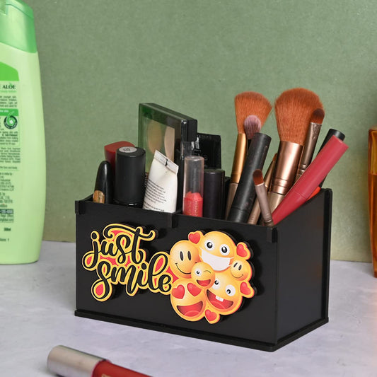 2 Compartment Funky Cosmetic Organizer | Desk Organizer For Girls | Makeup Box With Smileys And Emoji (Eco Friendly)