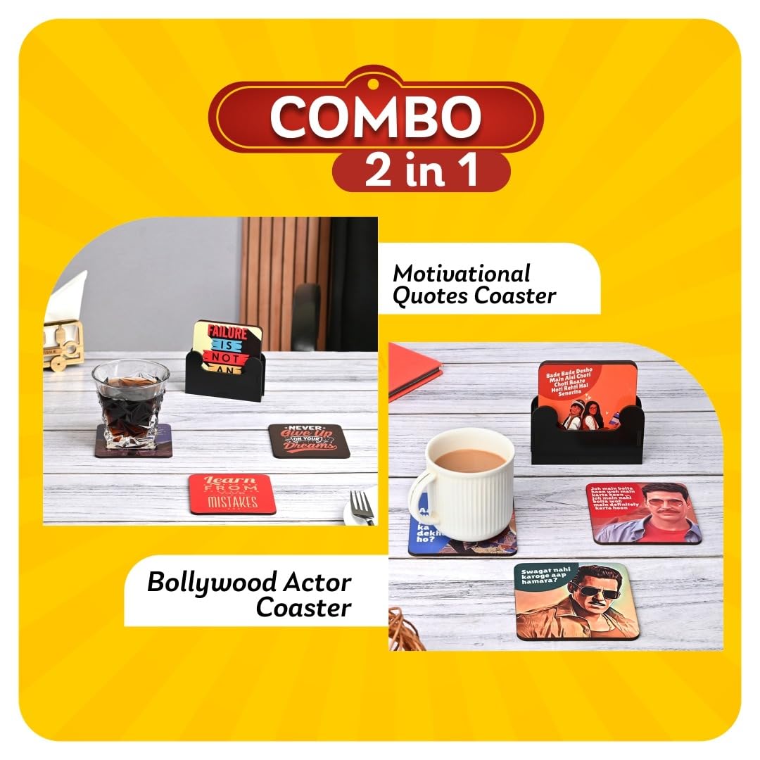 Coaster Set of 12 | Wooden Square Coasters with Proper Coaster Stand | Designer Coaster Set