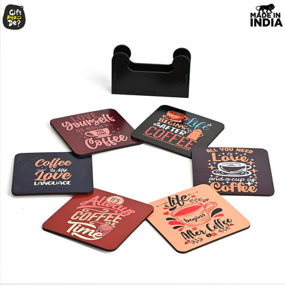 Square Quotes Coaster Set of 6 With Coaster Stand | Quotes Coaster Set fit for Tea Cups and Coffee Mugs Also Coffee Lover Gifts