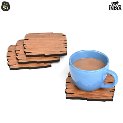 Coaster Set Maharaja & Natural Design | Premium Wooden Table Coasters with Anti Slip Grip | 4 pc Wooden Coasters (4 x 4 inch)