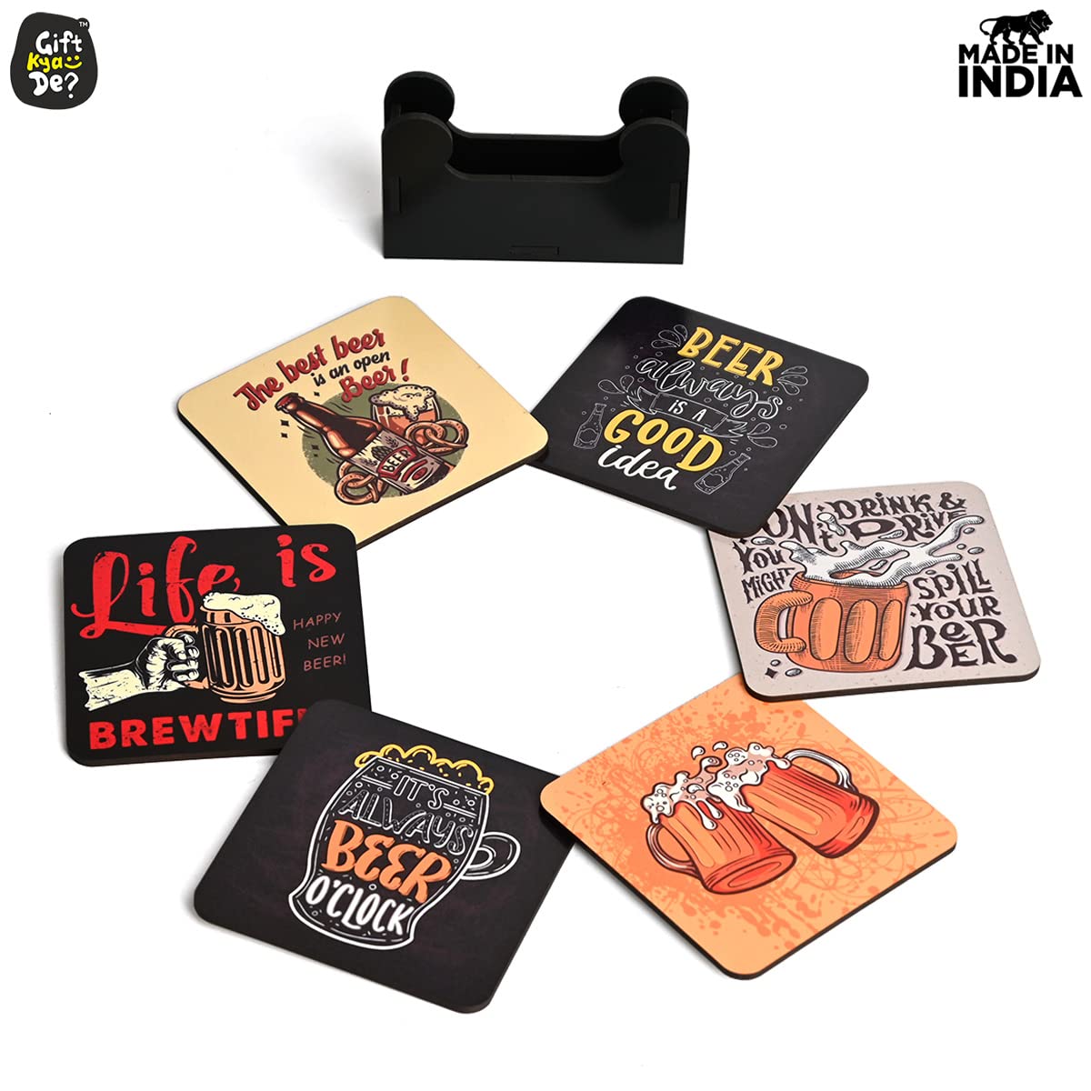 Square Quotes Coaster Set of 6 With Coaster Stand | Quotes Coaster Set fit for Tea Cups and Coffee Mugs Also Coffee Lover Gifts