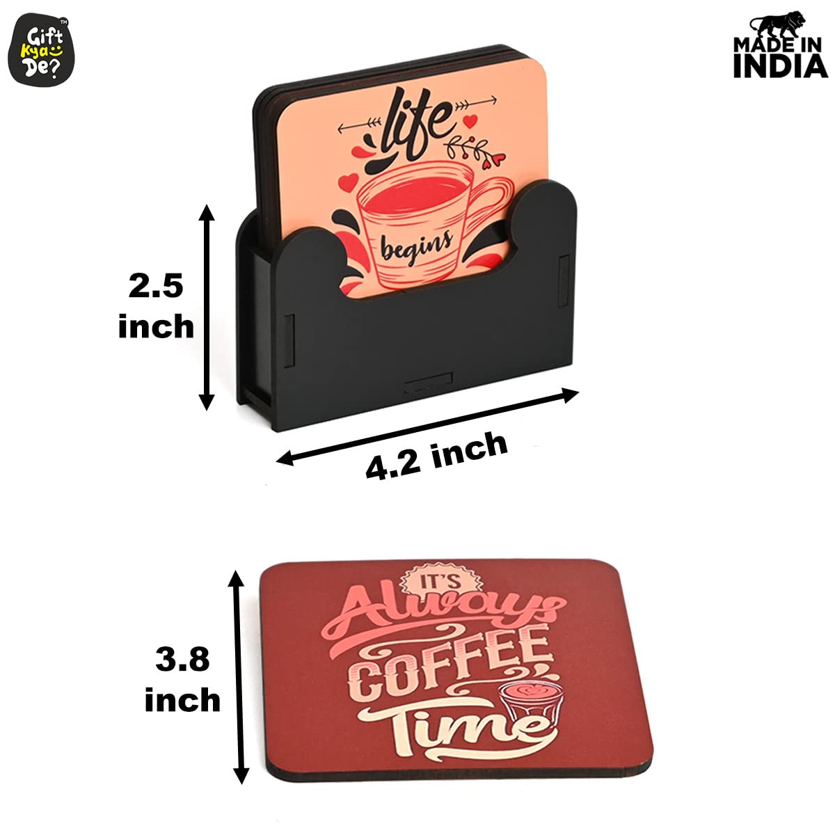 Square Quotes Coaster Set of 6 With Coaster Stand | Quotes Coaster Set fit for Tea Cups and Coffee Mugs Also Coffee Lover Gifts