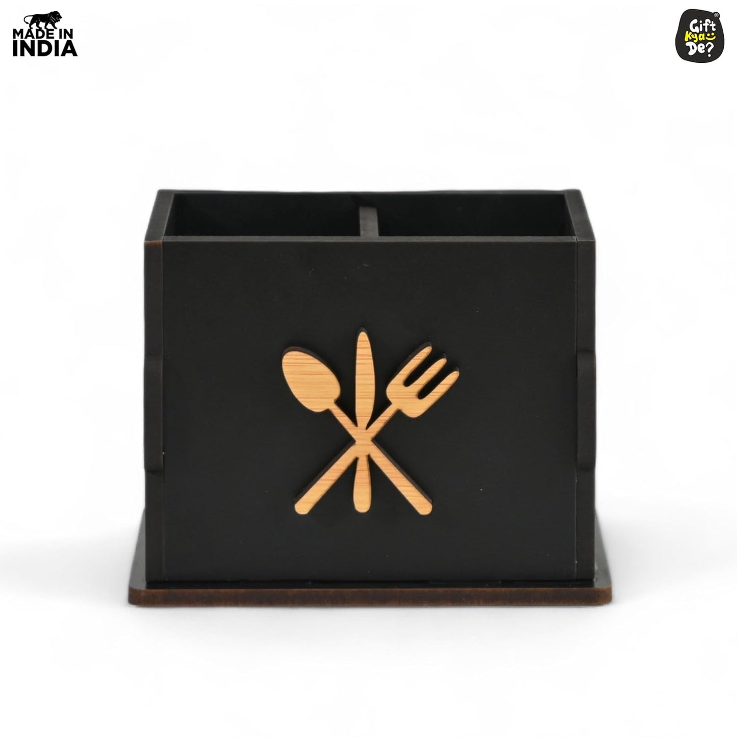 2 Compartments Wooden Cutlery Stand for Kitchen & Dining Table | Spoon, Knife & Fork Holder