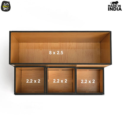 Wooden Multipurpose Desk Organizer | Table Clock | 4 Compartment Organizer
