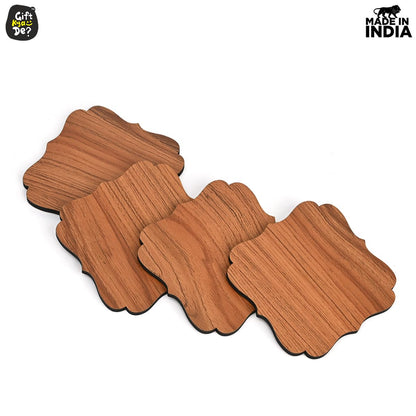 Coaster Set Maharaja & Natural Design | Premium Wooden Table Coasters with Anti Slip Grip | 4 pc Wooden Coasters (4 x 4 inch)