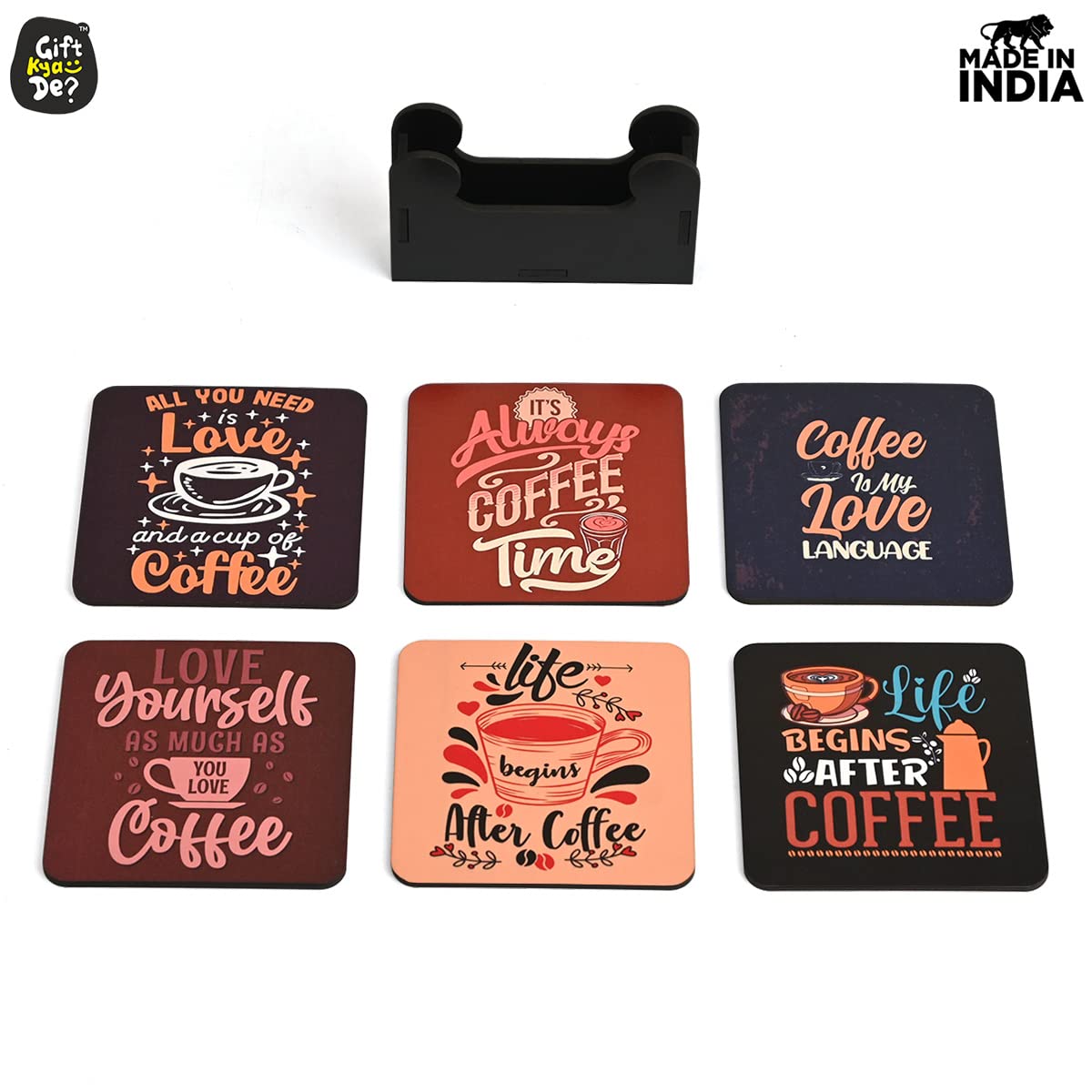 Square Quotes Coaster Set of 6 With Coaster Stand | Quotes Coaster Set fit for Tea Cups and Coffee Mugs Also Coffee Lover Gifts