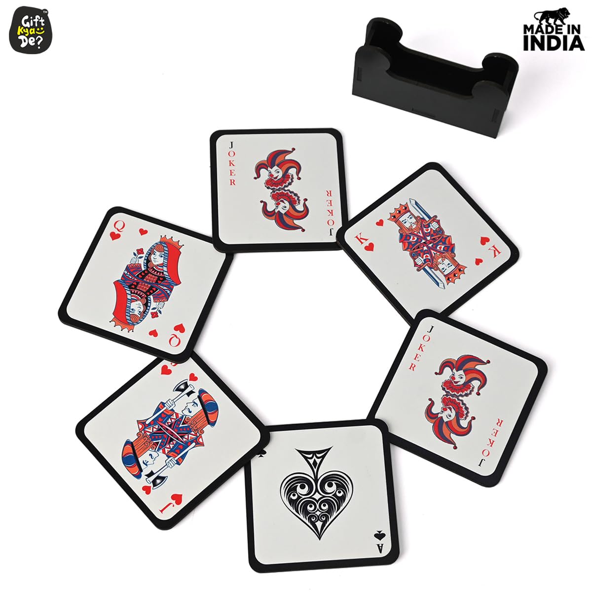 Square Coaster Set of 6 with Proper Coaster Stand | Designer Coaster Set fit for Tea Cups, Coffee Mugs and Glasses