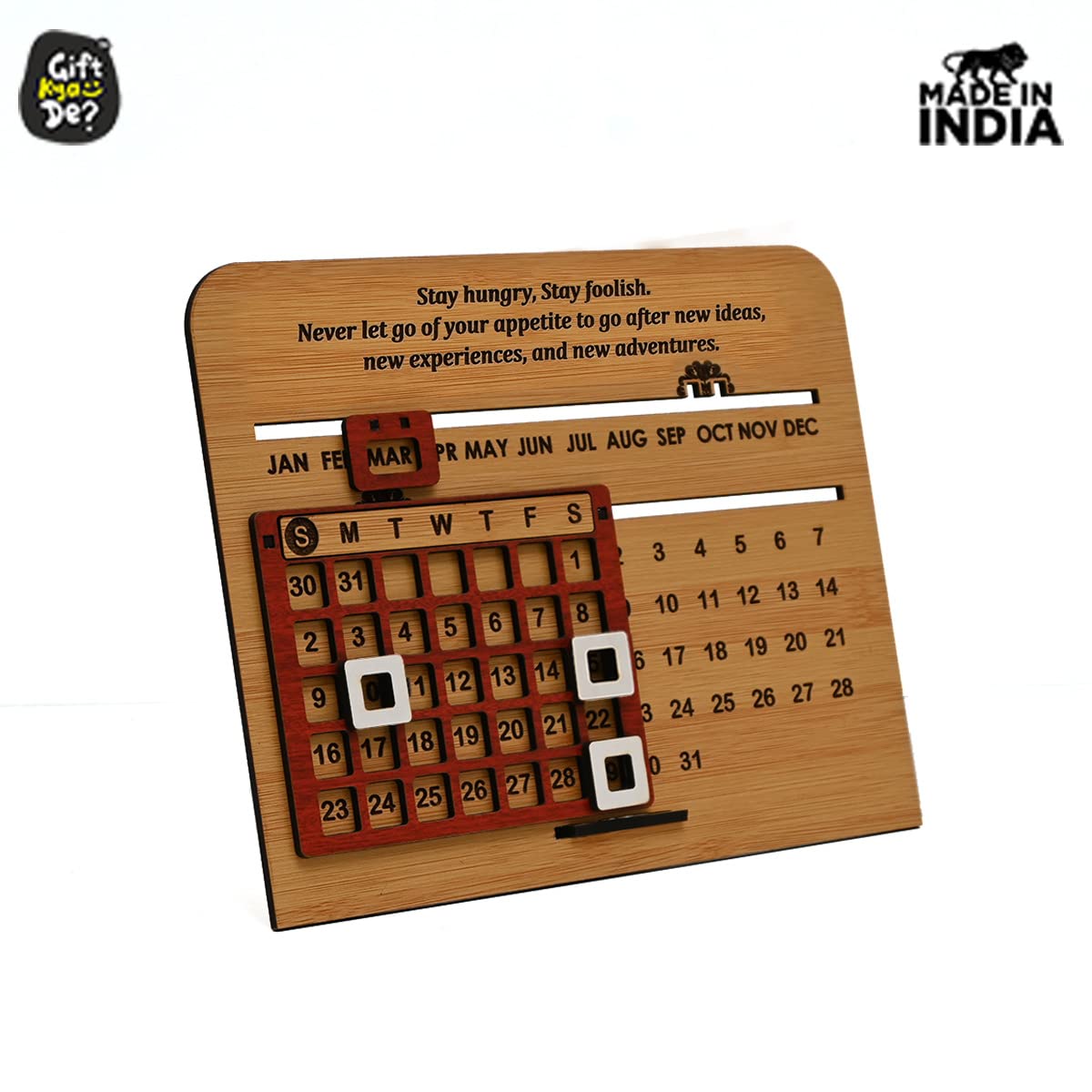 Wooden Lifetime Motivational Quote Desk Calendar | Table Calendar For Office & Home | Eco Friendly