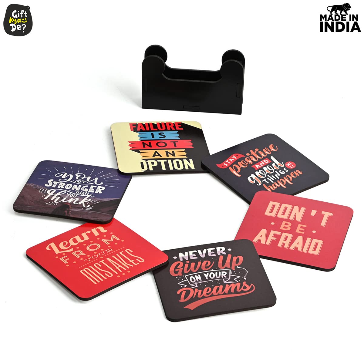 Square Quotes Coaster Set of 6 With Coaster Stand | Quotes Coaster Set fit for Tea Cups and Coffee Mugs Also Coffee Lover Gifts