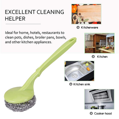 MustHome Stainless Steel Scrubbers with Handle Cleaning Brush | Pack of 2