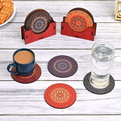 Coaster Set of 12 Beautiful Wooden Coasters with Proper Coaster Stand (Combo Pack) (12 pc 3.5 x 3.5 inch)