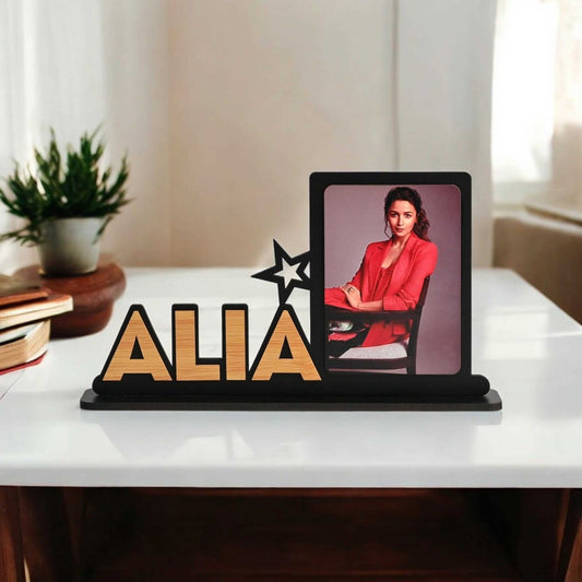 Personalized Wooden Photo Frame with Name and Photo | Gifts for Birthday, Anniversary & Valentine's Day | Table Mount Phone Frame