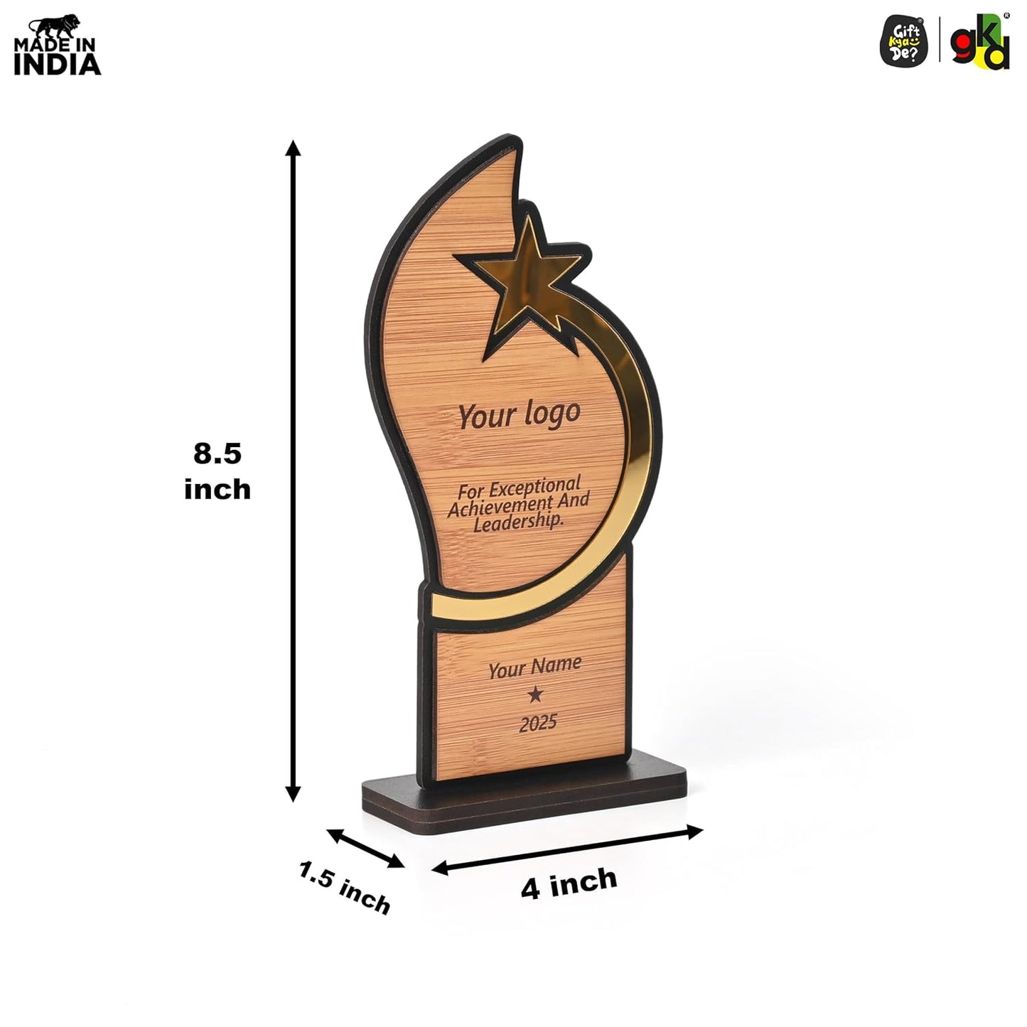 Personalized Star Trophy | Custom Wooden & Acrylic Award with Logo & Name | Corporate Gifts