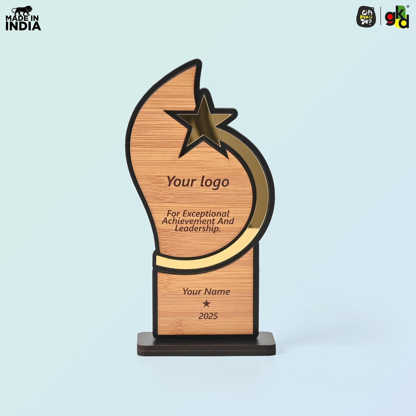 Personalized Star Trophy | Custom Wooden & Acrylic Award with Logo & Name | Corporate Gifts