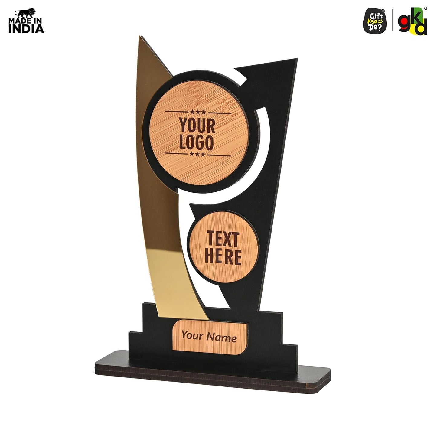 Customized Wooden Trophy with Golden Acrylic | Personalized Memento for Events, Corporate & School Functions