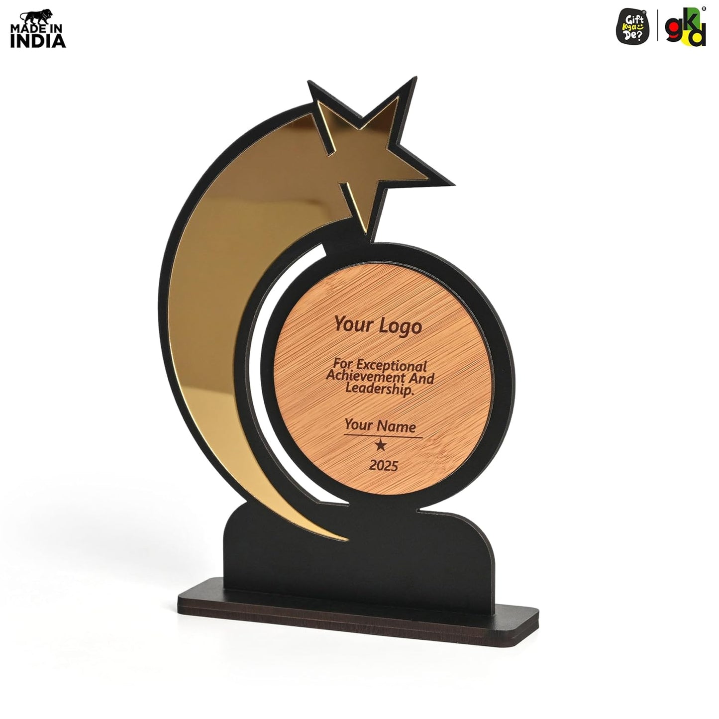 Personalized Star Trophy | Custom Wooden & Acrylic Award with Logo & Name | Corporate Gifts