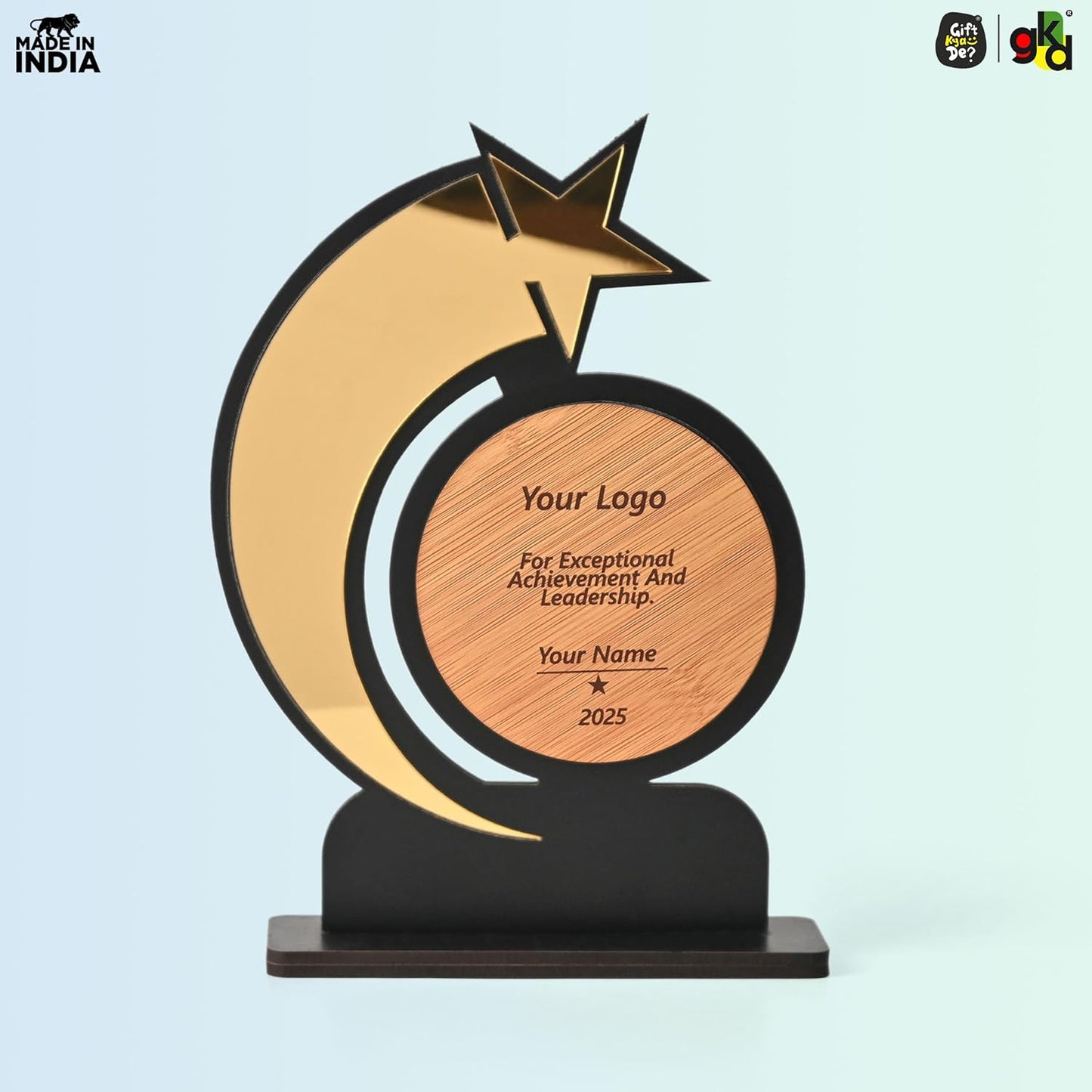 Personalized Star Trophy | Custom Wooden & Acrylic Award with Logo & Name | Corporate Gifts