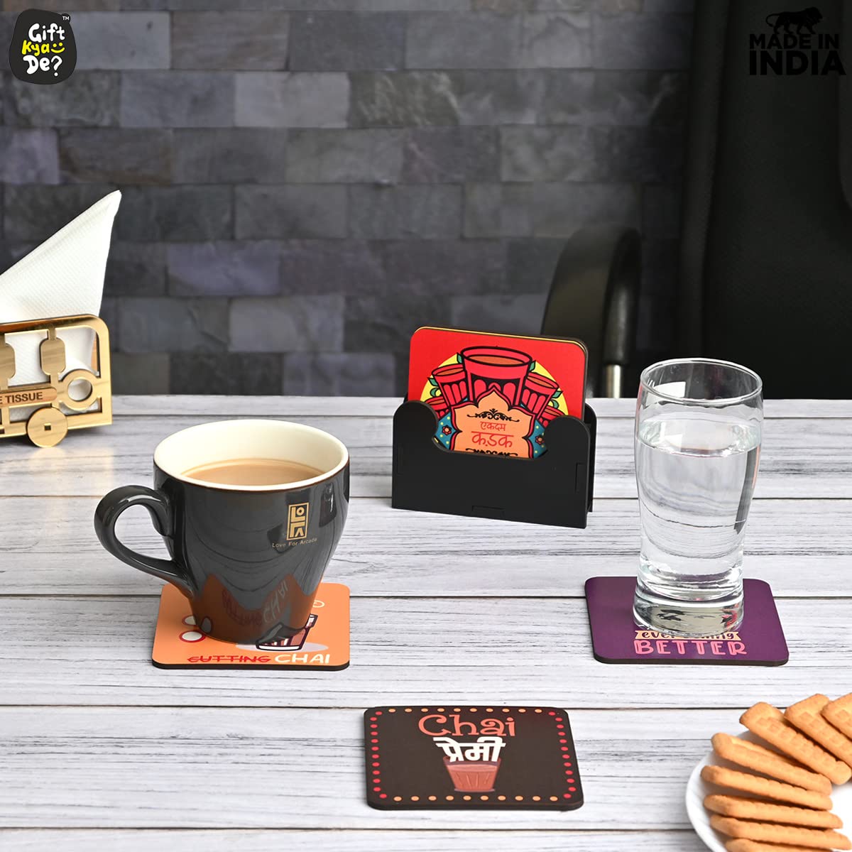 Square Quotes Coaster Set of 6 With Coaster Stand | Quotes Coaster Set fit for Tea Cups and Coffee Mugs Also Coffee Lover Gifts