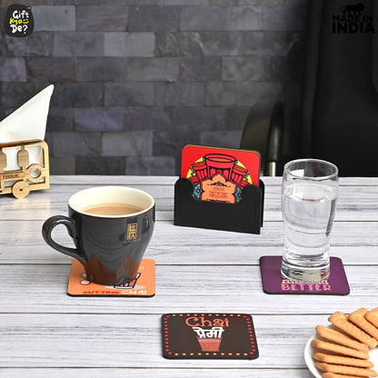 Square Quotes Coaster Set of 6 With Coaster Stand | Quotes Coaster Set fit for Tea Cups and Coffee Mugs Also Coffee Lover Gifts