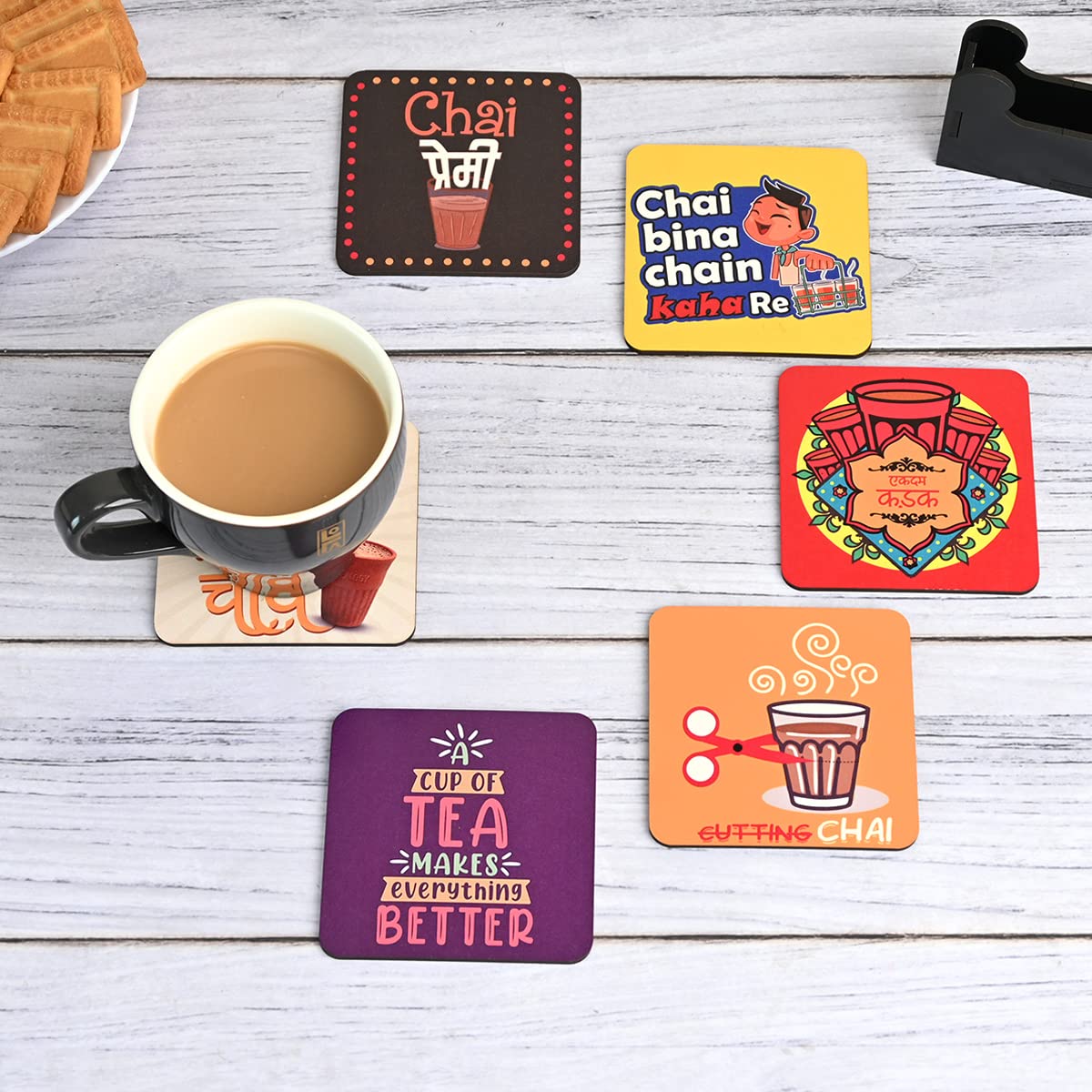 Square Quotes Coaster Set of 6 With Coaster Stand | Quotes Coaster Set fit for Tea Cups and Coffee Mugs Also Coffee Lover Gifts
