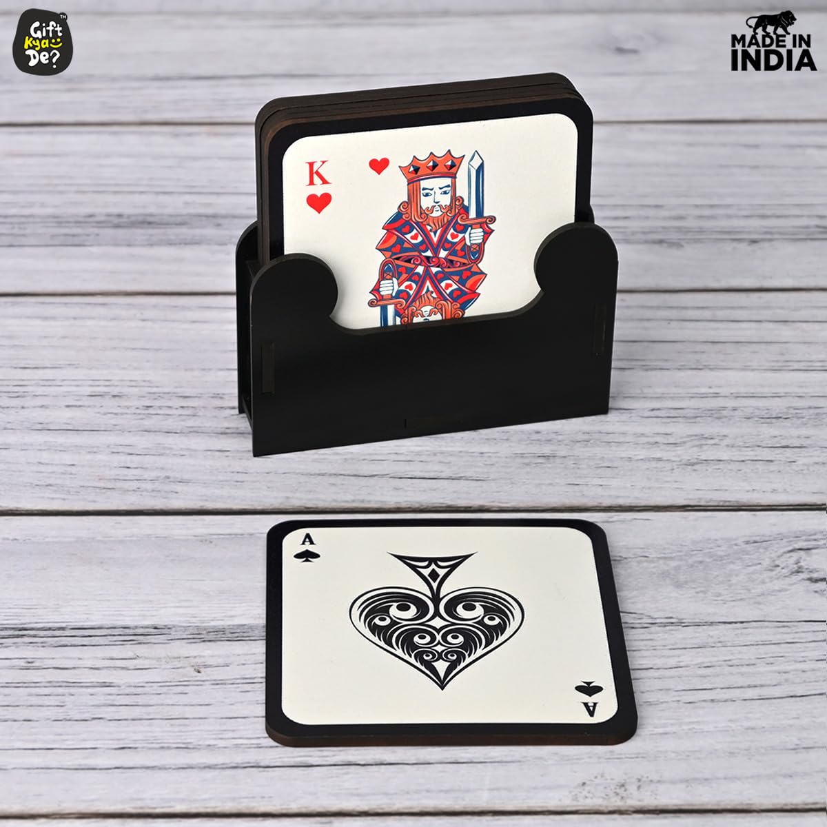 Square Coaster Set of 6 with Proper Coaster Stand | Designer Coaster Set fit for Tea Cups, Coffee Mugs and Glasses
