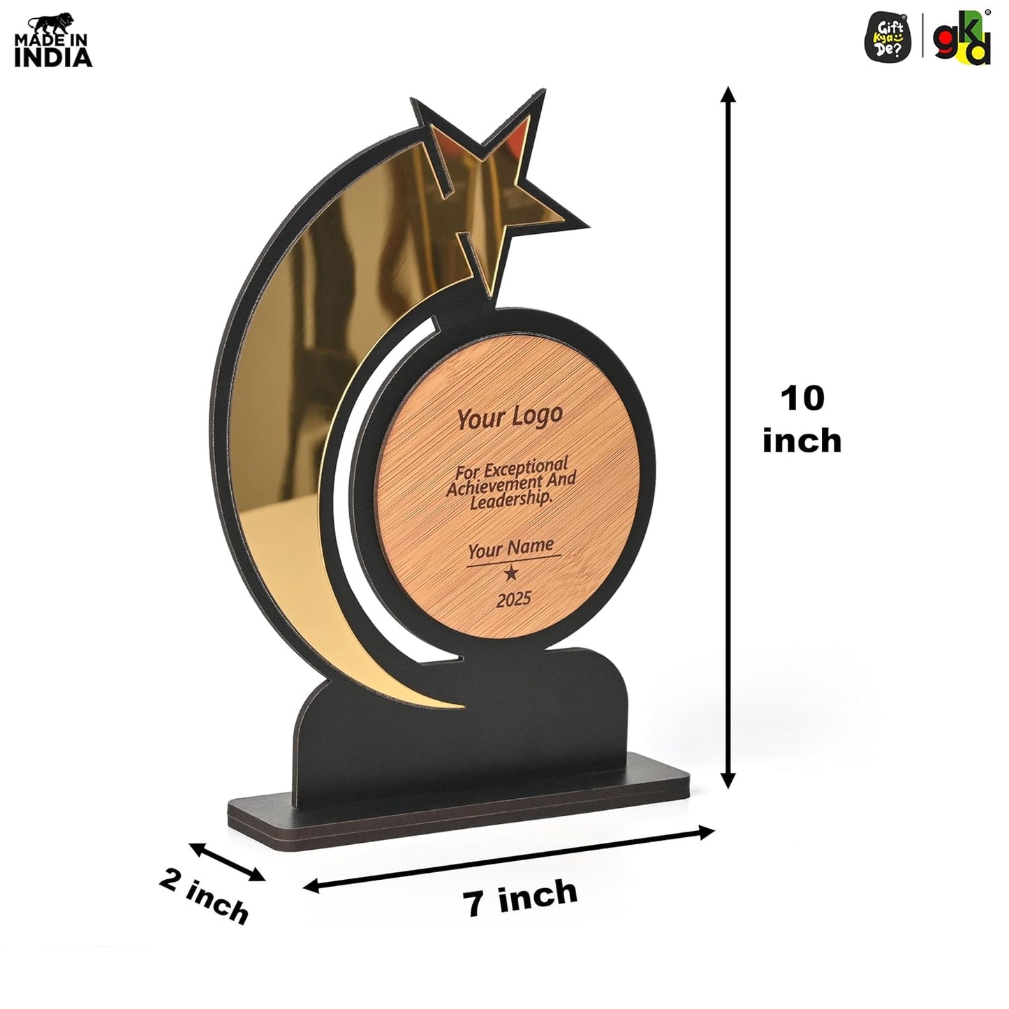 Personalized Star Trophy | Custom Wooden & Acrylic Award with Logo & Name | Corporate Gifts