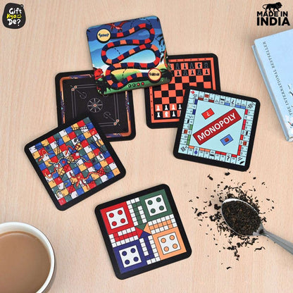 Coaster Set of 12 | Wooden Square Coasters with Proper Coaster Stand | Designer Coaster Set
