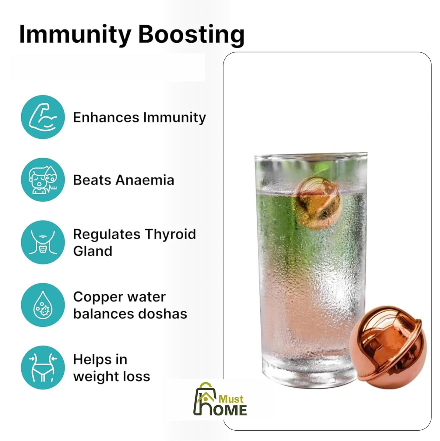 Musthome Copper Water Bottle Alternative Ayurvedic Organic Pure Copper Ball, 99% Purity